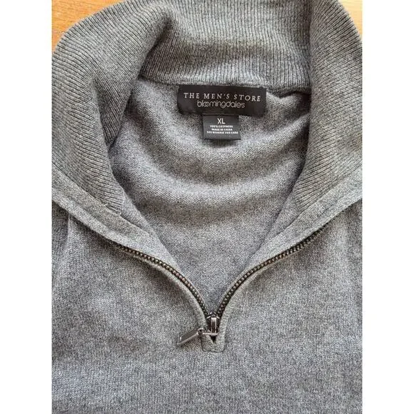 BLOOMINDALES Sweater Mens Cashmere 1/4 Zip Pullover Y2K XL Gray A001656
